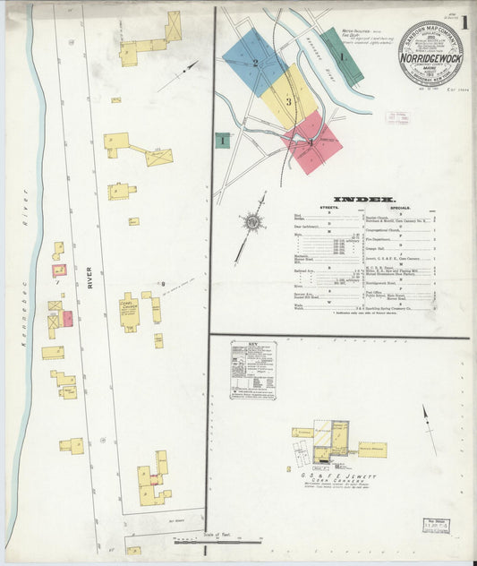 Sanborn Fire Insurance Map from Norridgewock, Somerset County, Maine (1911), Sheet #0001 - Historic Sanborn Fire Insurance Map Print, vintage old map wall art, antique decor, genealogy gift, Maine Maine map