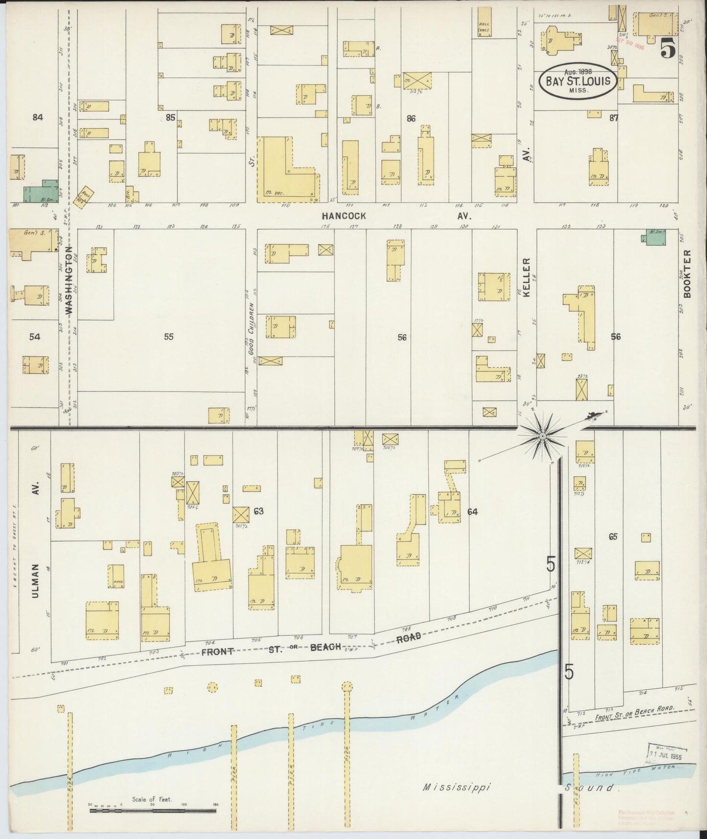 Sanborn Fire Insurance Map from Bay Saint Louis, Hancock County, Mississippi (1898), Sheet #0005 - Complete Map Set gallery image, historic Sanborn map, vintage wall art, Mississippi Mississippi