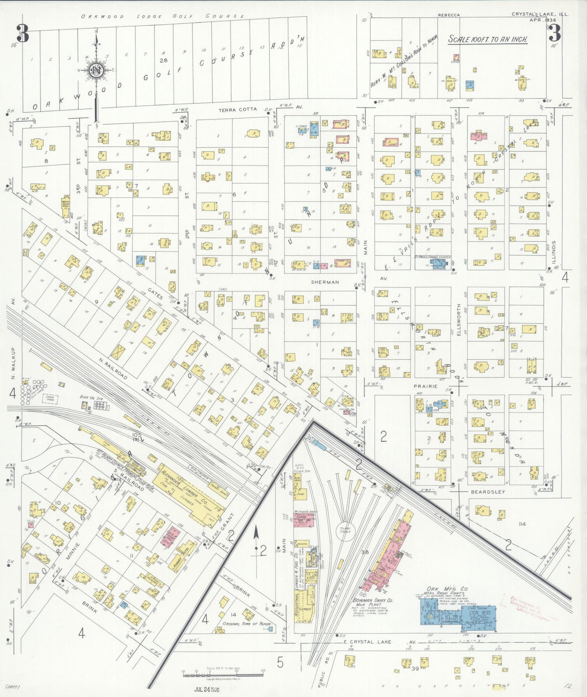 Sanborn Fire Insurance Map from Crystal Lake, McHenry County, Illinois (1936), Sheet #0003 - Complete Map Set gallery image, historic Sanborn map, vintage wall art, Illinois Illinois