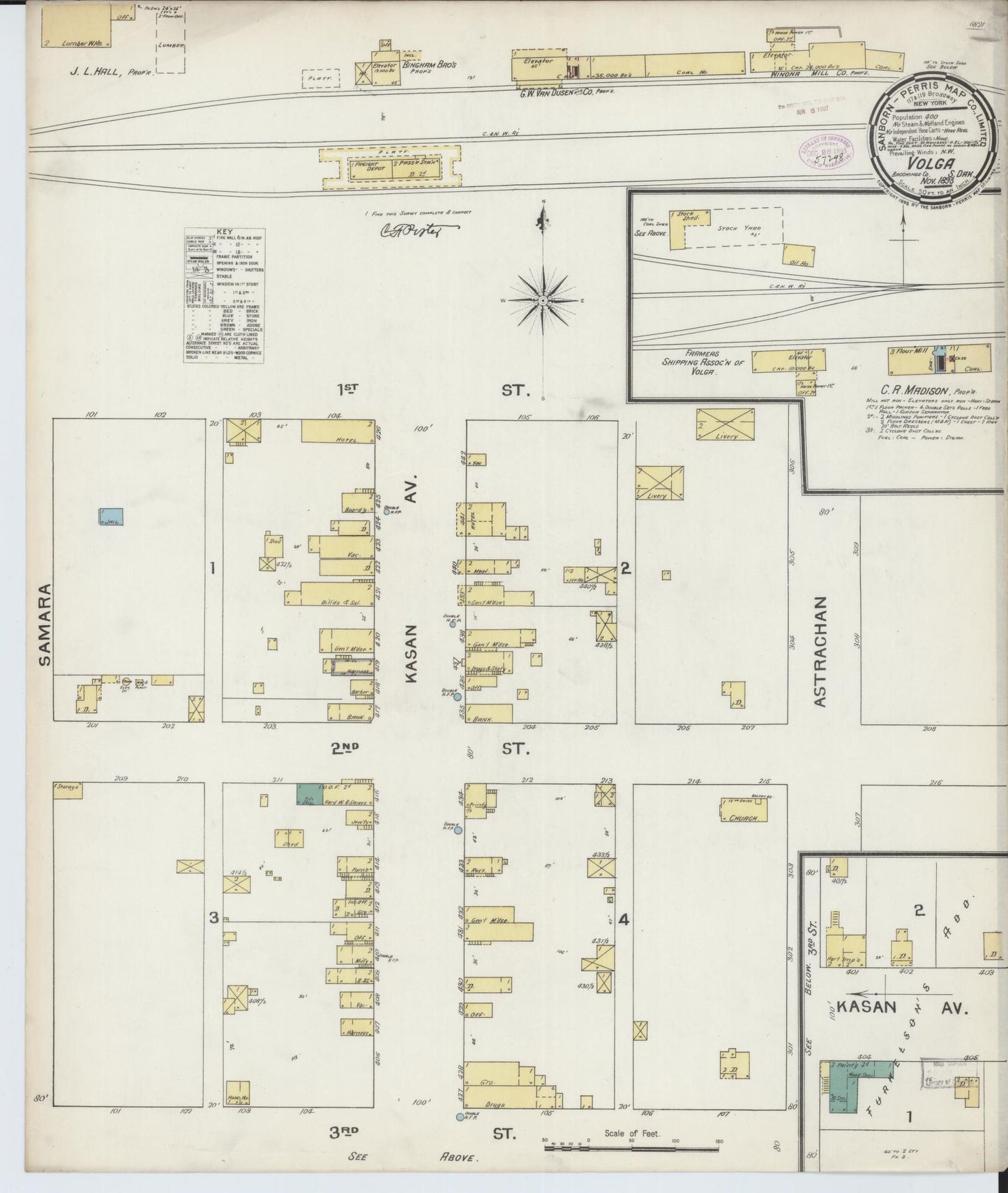 Sanborn Fire Insurance Map from Volga, Brookings County, South Dakota (1893), Sheet #0001 - Historic Sanborn Fire Insurance Map Print, vintage old map wall art, antique decor, genealogy gift, South Dakota South Dakota map