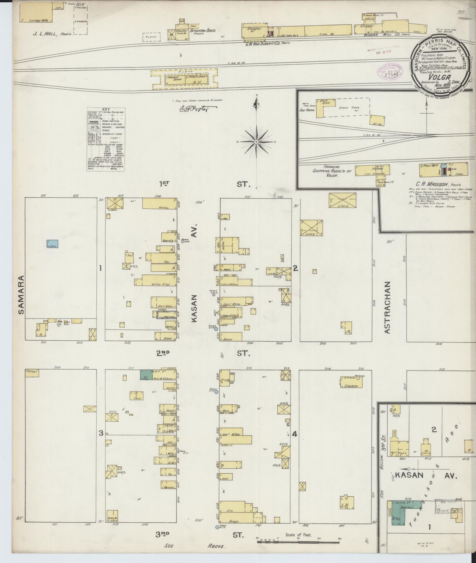 Sanborn Fire Insurance Map from Volga, Brookings County, South Dakota (1893), Sheet #0001 - Historic Sanborn Fire Insurance Map Print, vintage old map wall art, antique decor, genealogy gift, South Dakota South Dakota map