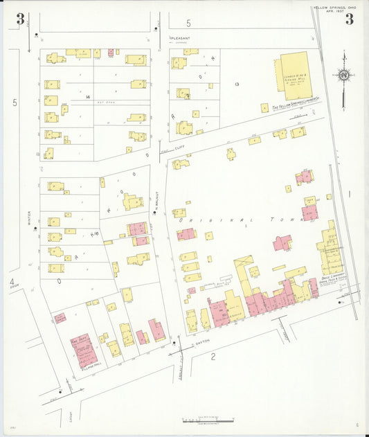 Sanborn Fire Insurance Map from Yellow Springs, Greene County, Ohio (1937), Sheet #0003 - Historic Sanborn Fire Insurance Map Print, vintage old map wall art, antique decor, genealogy gift, Ohio Ohio map