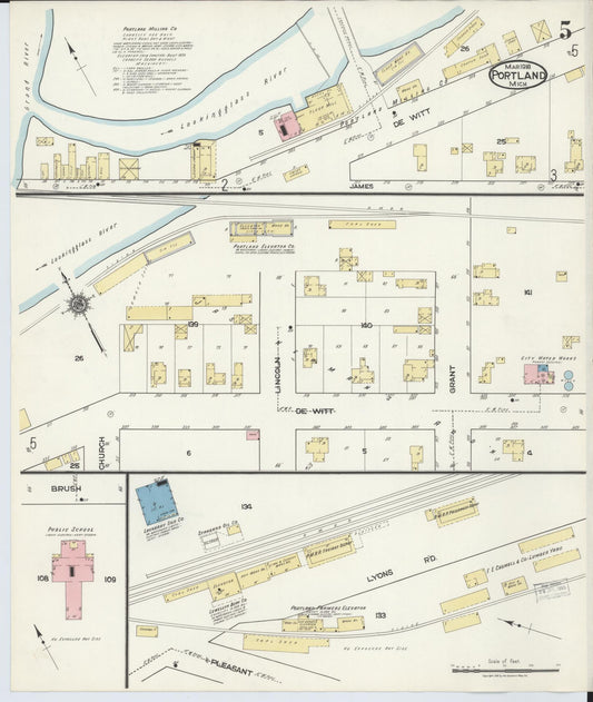 Sanborn Fire Insurance Map from Portland, Ionia County, Michigan (1918), Sheet #0005 - Historic Sanborn Fire Insurance Map Print, vintage old map wall art, antique decor, genealogy gift, Michigan Michigan map