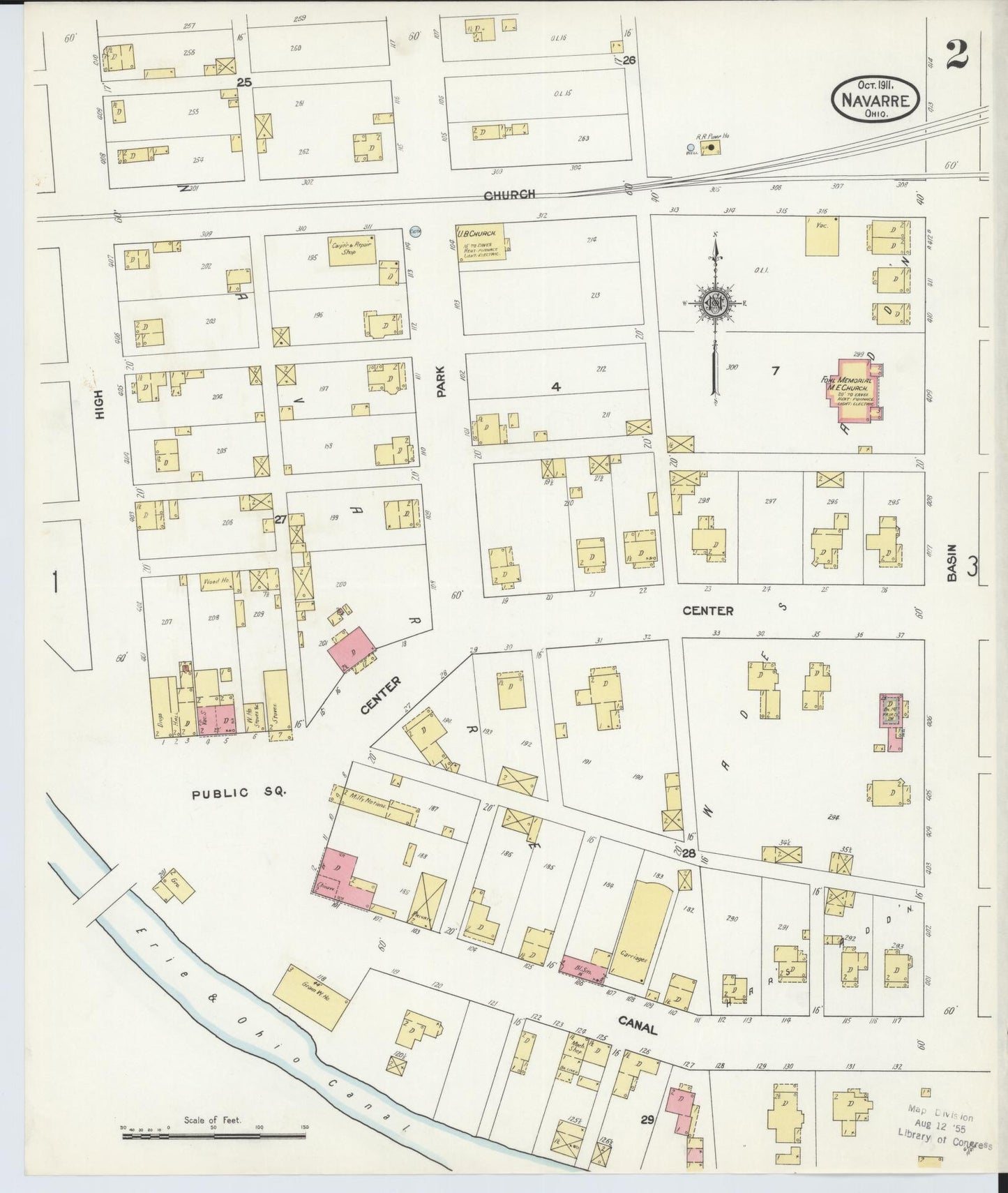 Sanborn Fire Insurance Map from Navarre, Stark County, Ohio (1911), Sheet #0002 - Complete Map Set gallery image, historic Sanborn map, vintage wall art, Ohio Ohio