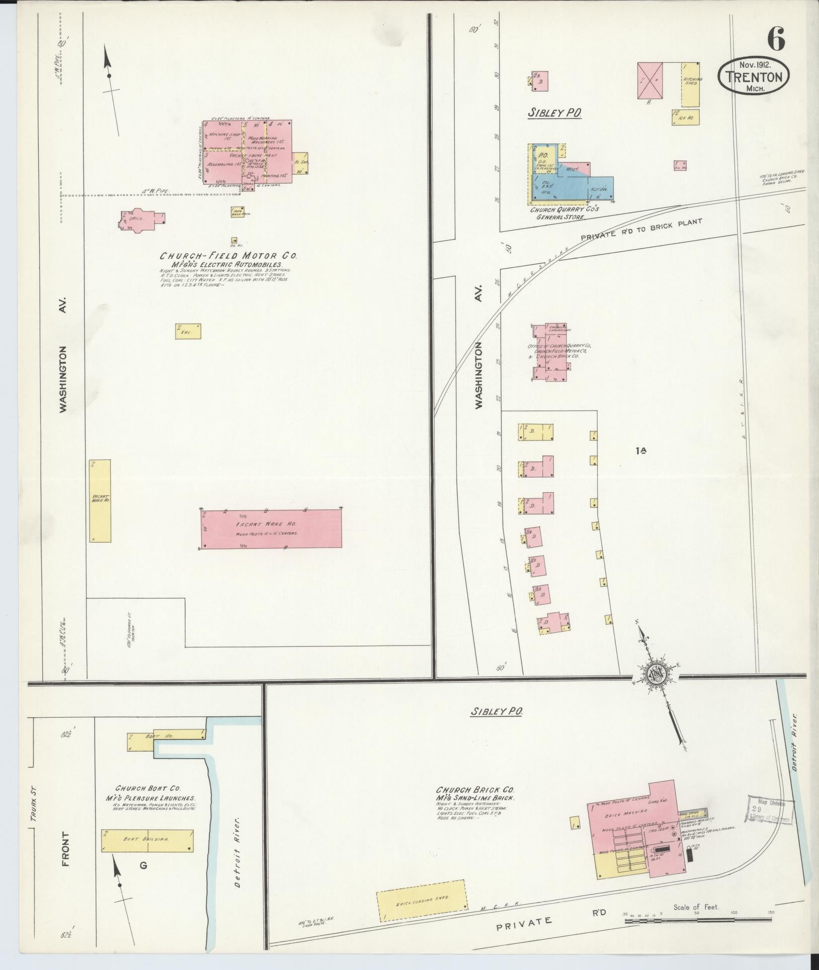 Sanborn Fire Insurance Map from Trenton, Wayne County, Michigan (1912), Sheet #0006 - Historic Sanborn Fire Insurance Map Print, vintage old map wall art, antique decor, genealogy gift, Michigan Michigan map