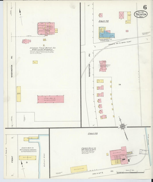 Sanborn Fire Insurance Map from Trenton, Wayne County, Michigan (1912), Sheet #0006 - Historic Sanborn Fire Insurance Map Print, vintage old map wall art, antique decor, genealogy gift, Michigan Michigan map