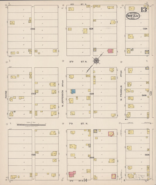 Sanborn Fire Insurance Map from New Ulm, Brown County, Minnesota (1922), Sheet #0013 - Historic Sanborn Fire Insurance Map Print, vintage old map wall art, antique decor, genealogy gift, Minnesota Minnesota map
