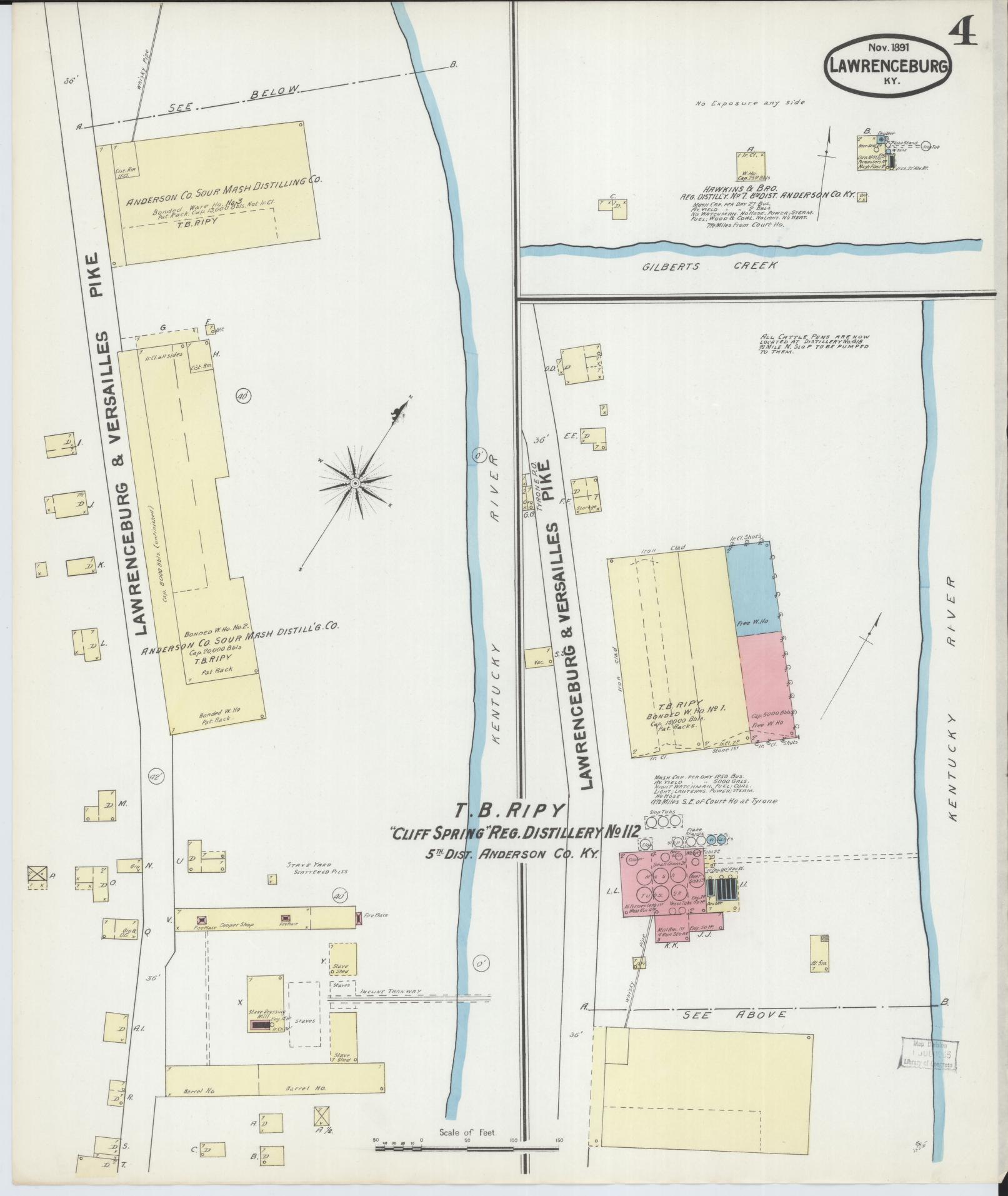 Sanborn Fire Insurance Map from Lawrenceburg, Anderson County, Kentucky (1891), Sheet #0004 - Complete Map Set gallery image, historic Sanborn map, vintage wall art, Kentucky Kentucky