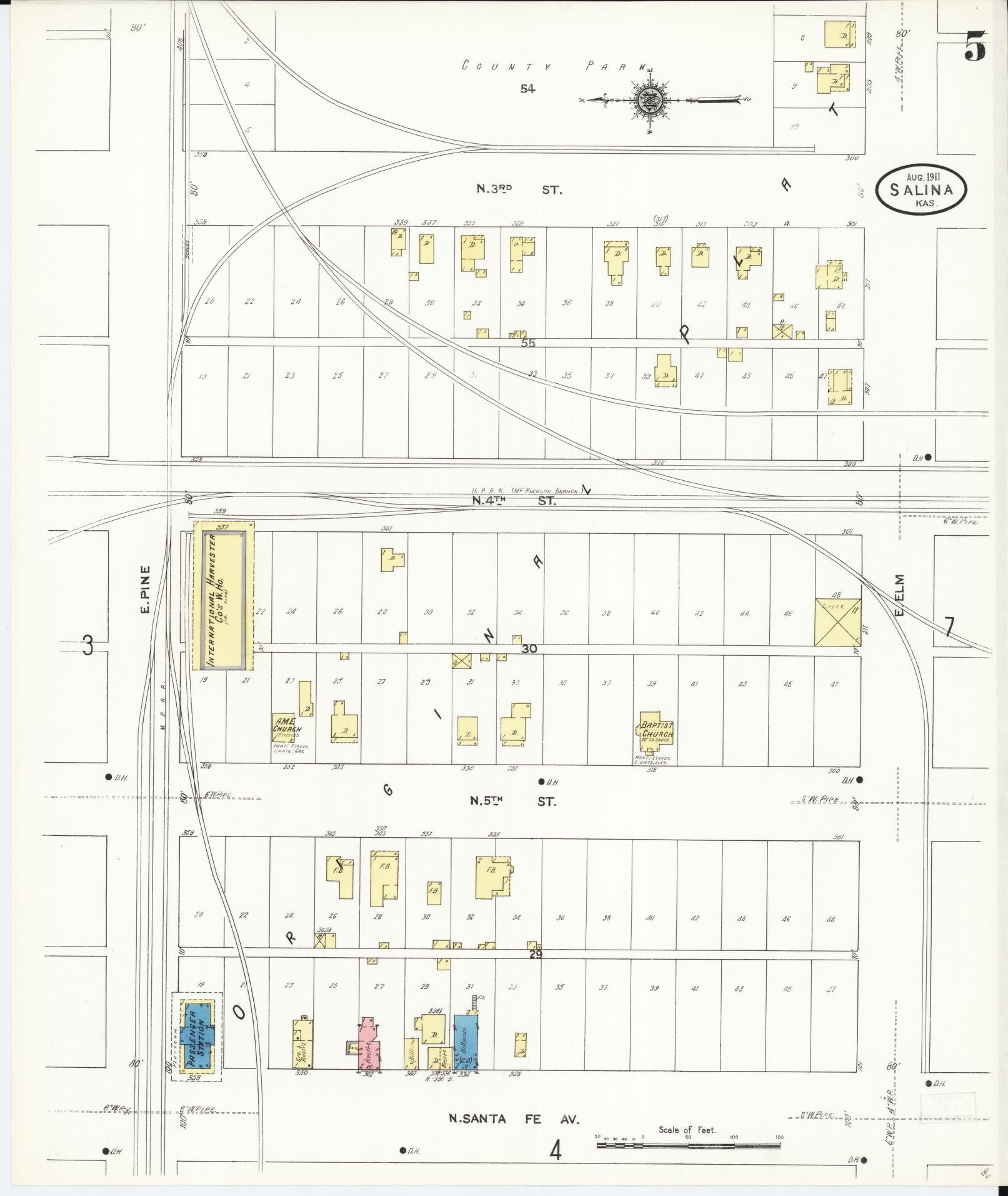 Sanborn Fire Insurance Map from Salina, Saline County, Kansas (1911), Sheet #0005 - Historic Sanborn Fire Insurance Map Print, vintage old map wall art, antique decor, genealogy gift, Kansas Kansas map