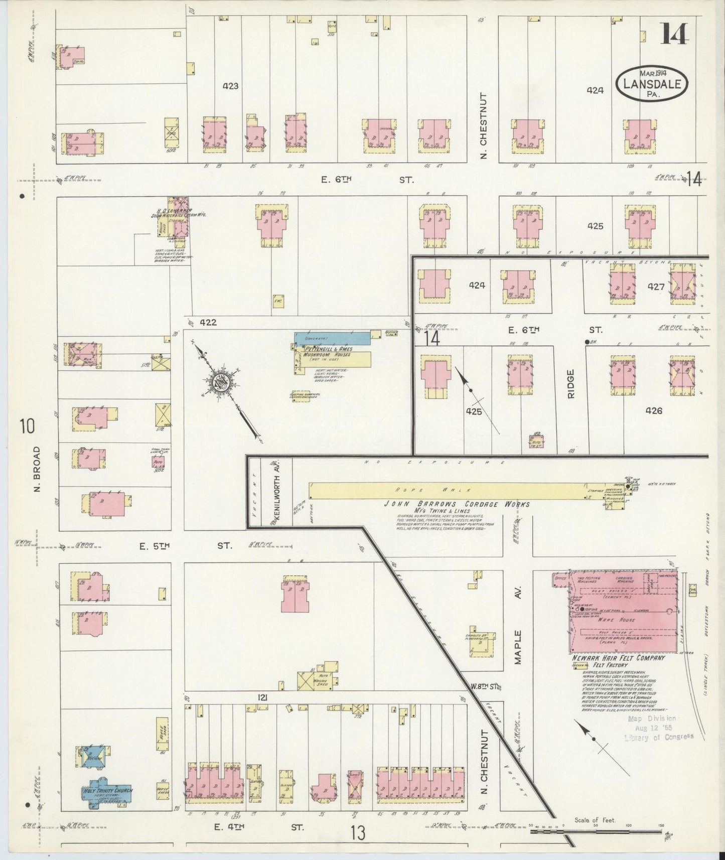 Sanborn Fire Insurance Map from Lansdale, Montgomery County, Pennsylvania (1914), Sheet #0014 - Complete Map Set gallery image, historic Sanborn map, vintage wall art, Pennsylvania Pennsylvania