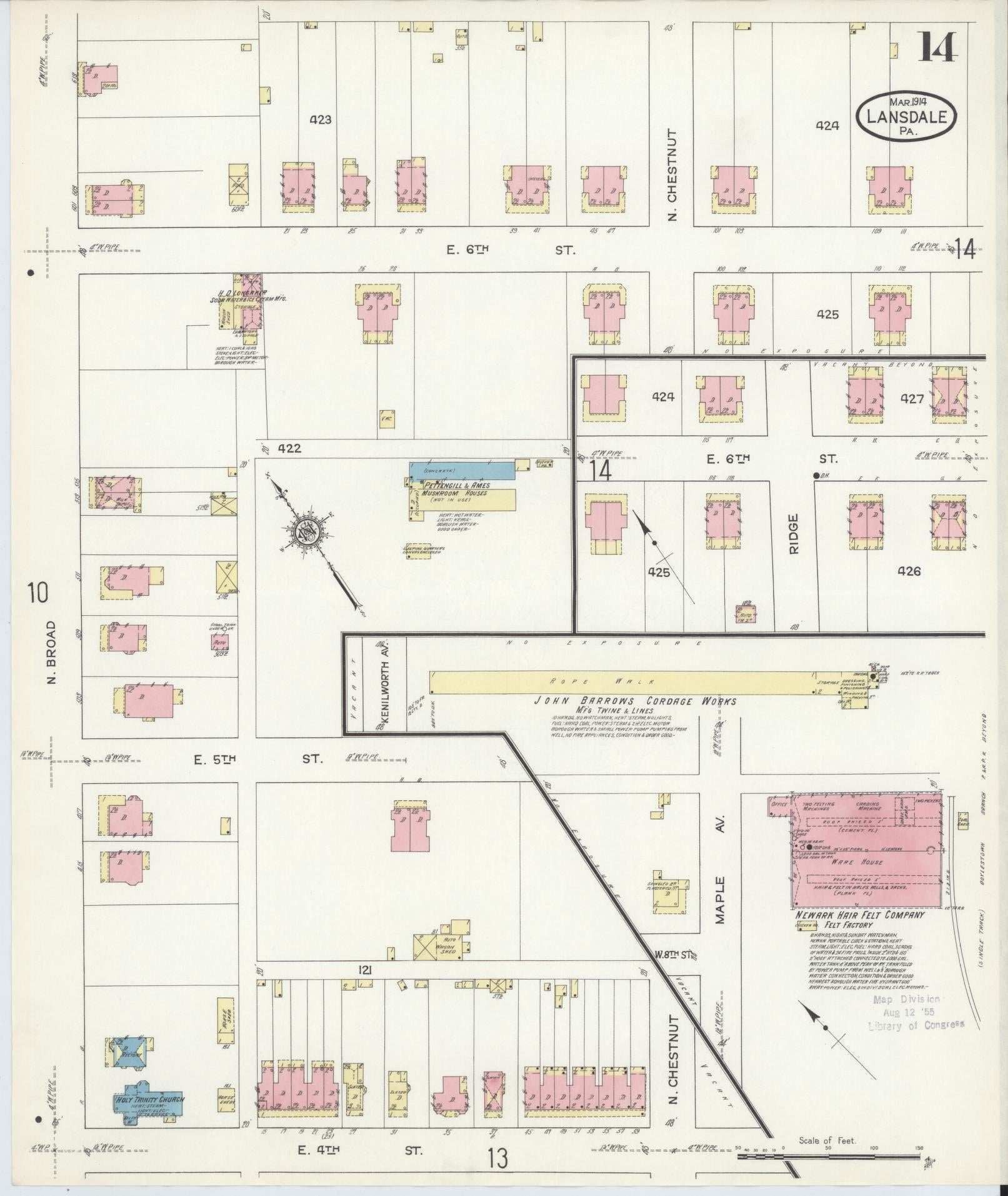 Sanborn Fire Insurance Map from Lansdale, Montgomery County, Pennsylvania (1914), Sheet #0014 - Complete Map Set gallery image, historic Sanborn map, vintage wall art, Pennsylvania Pennsylvania