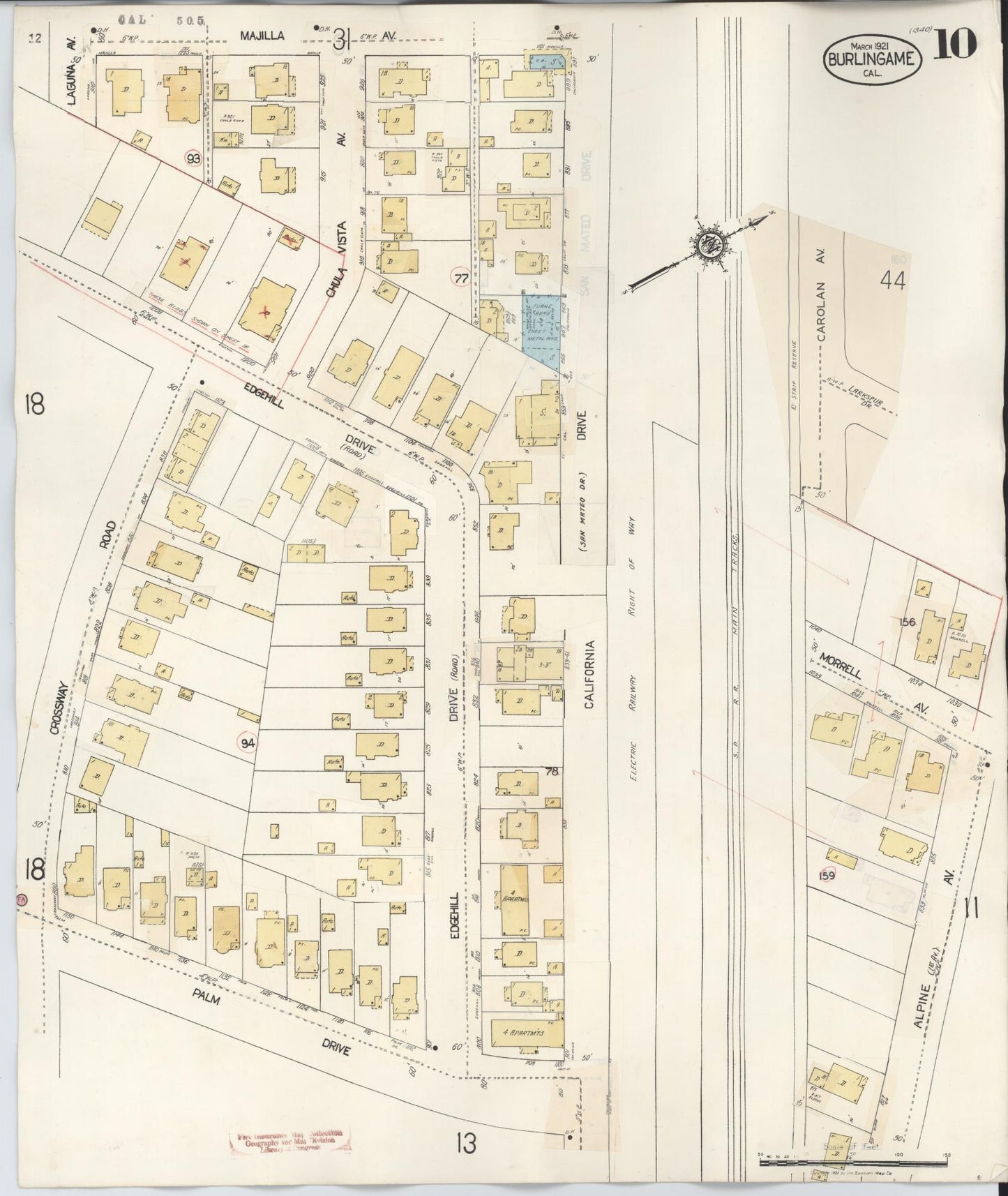 Sanborn Fire Insurance Map from Burlingame, San Mateo County, California (1949), Sheet #0010 - Complete Map Set gallery image, historic Sanborn map, vintage wall art, California California
