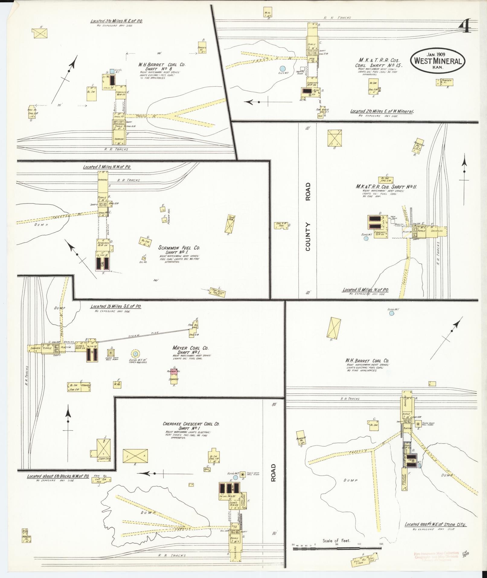 Sanborn Fire Insurance Map from West Mineral, Cherokee County, Kansas (1909), Sheet #0004 - Complete Map Set gallery image, historic Sanborn map, vintage wall art, Kansas Kansas