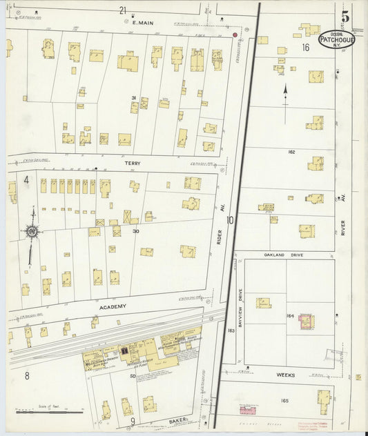 Sanborn Fire Insurance Map from Patchogue, Suffolk County, New York (1916), Sheet #0005 - Historic Sanborn Fire Insurance Map Print, vintage old map wall art, antique decor, genealogy gift, New York New York map