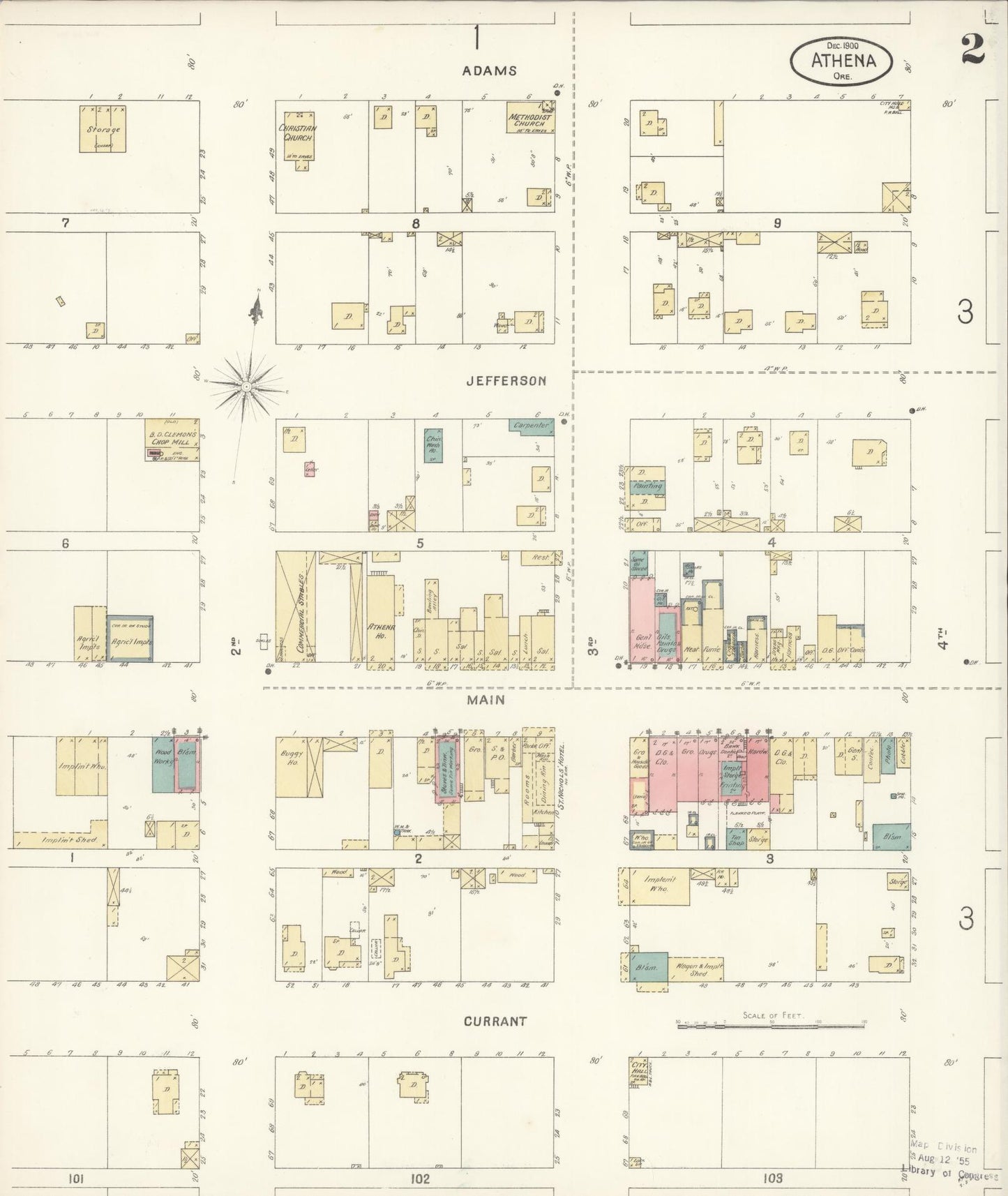 Sanborn Fire Insurance Map from Athena, Umatilla County, Oregon (1900), Sheet #0002 - Historic Sanborn Fire Insurance Map Print, vintage old map wall art, antique decor, genealogy gift, Oregon Oregon map