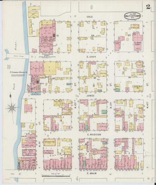 Sanborn Fire Insurance Map from Watertown, Jefferson County, Wisconsin (1895), Sheet #0002 - Historic Sanborn Fire Insurance Map Print, vintage old map wall art, antique decor, genealogy gift, Wisconsin Wisconsin map