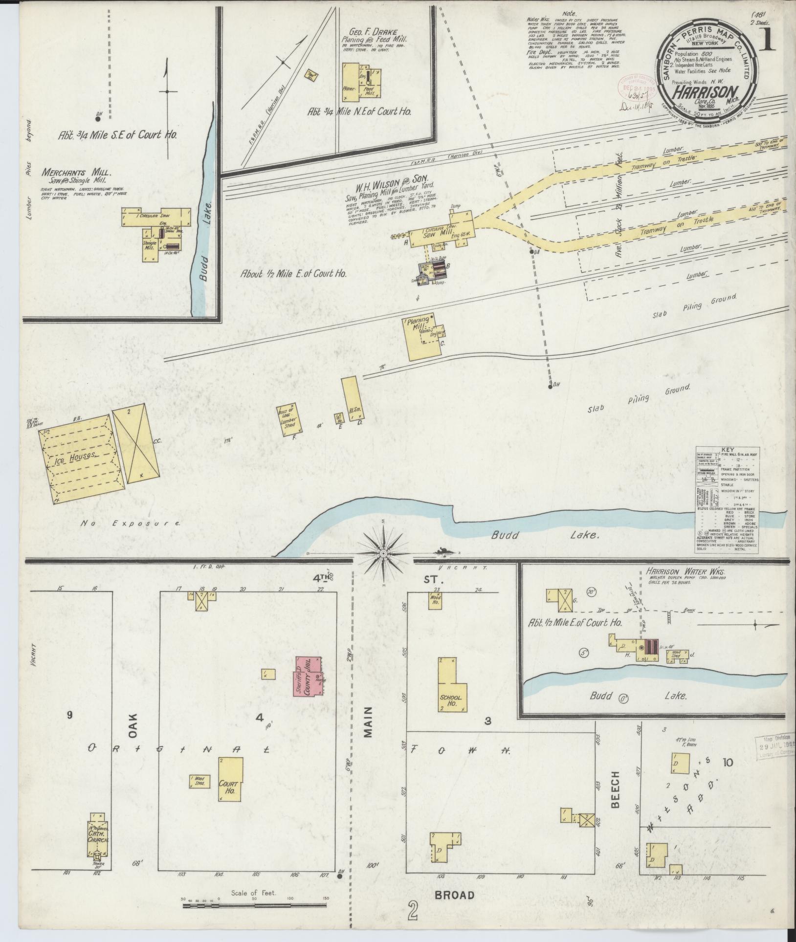Sanborn Fire Insurance Map from Harrison, Clare County, Michigan (1895), Sheet #0001 - Complete Map Set gallery image, historic Sanborn map, vintage wall art, Michigan Michigan