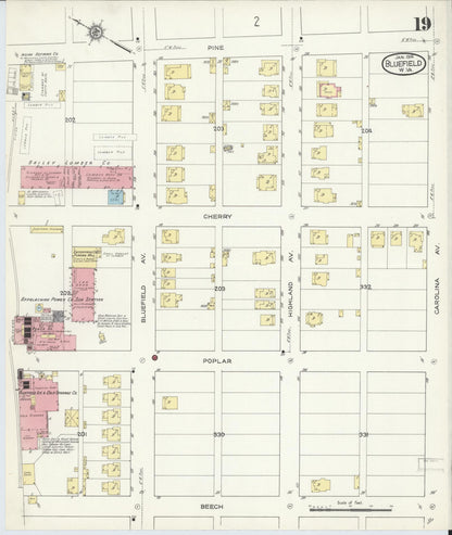 Sanborn Fire Insurance Map from Bluefield, Mercer County, West Virginia (1914), Sheet #0019 - Complete Map Set gallery image, historic Sanborn map, vintage wall art, West Virginia West Virginia