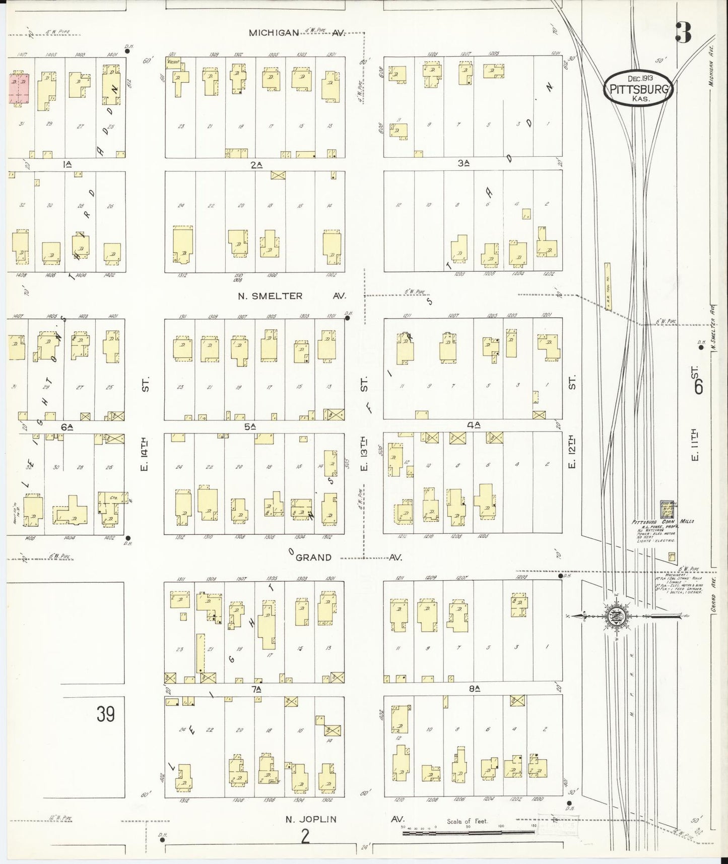 Sanborn Fire Insurance Map from Pittsburg, Crawford County, Kansas (1913), Sheet #0003 - Complete Map Set gallery image, historic Sanborn map, vintage wall art, Kansas Kansas
