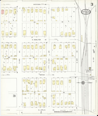 Sanborn Fire Insurance Map from Pittsburg, Crawford County, Kansas (1913), Sheet #0003 - Complete Map Set gallery image, historic Sanborn map, vintage wall art, Kansas Kansas