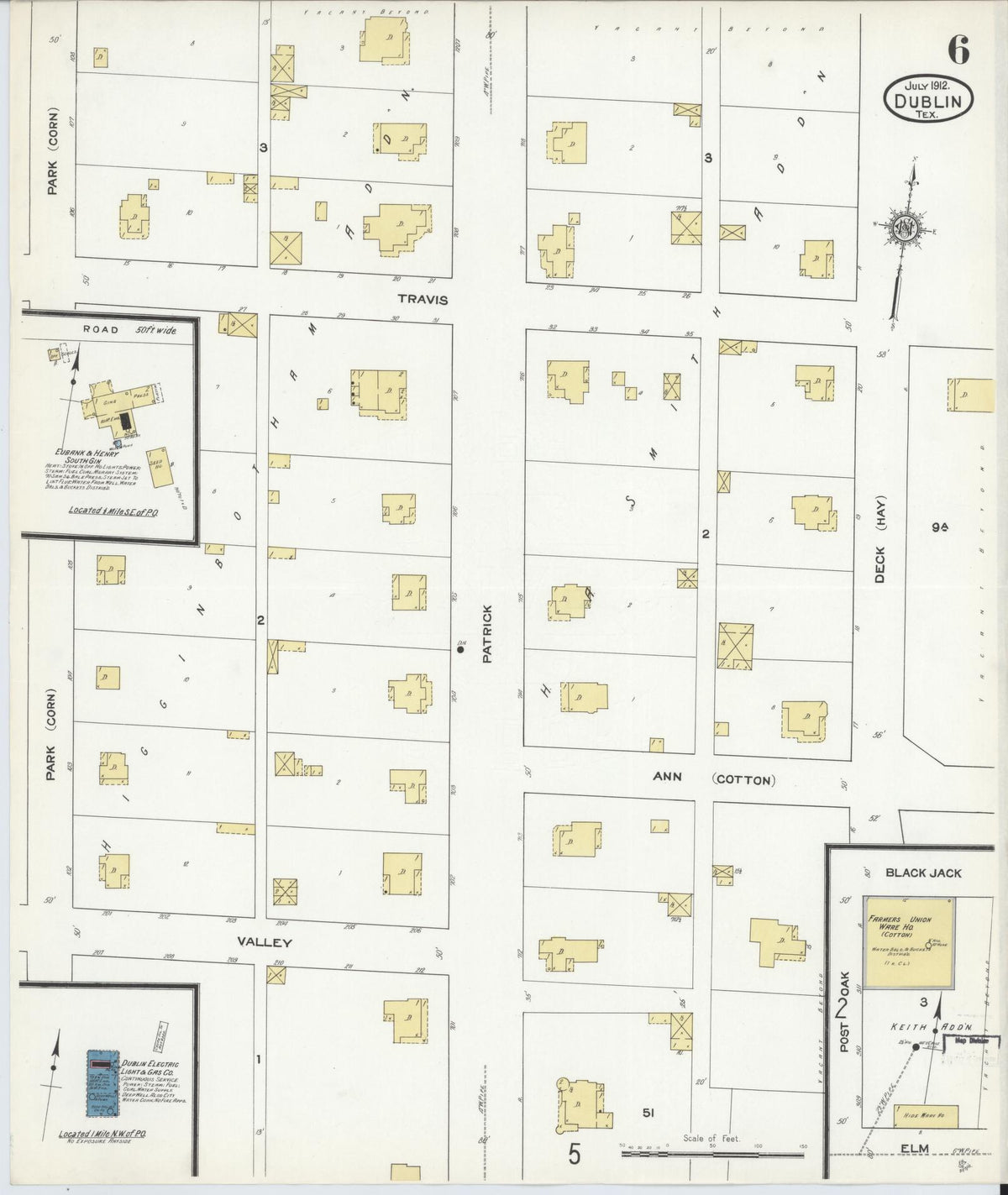 Sanborn Fire Insurance Map from Dublin, Erath County, Texas (1912), Sheet #0006 - Historic Sanborn Fire Insurance Map Print, vintage old map wall art, antique decor, genealogy gift, Texas Texas map