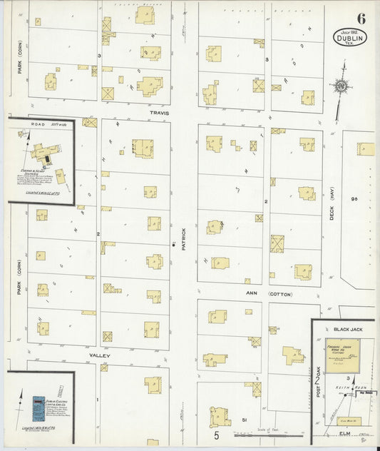 Sanborn Fire Insurance Map from Dublin, Erath County, Texas (1912), Sheet #0006 - Historic Sanborn Fire Insurance Map Print, vintage old map wall art, antique decor, genealogy gift, Texas Texas map