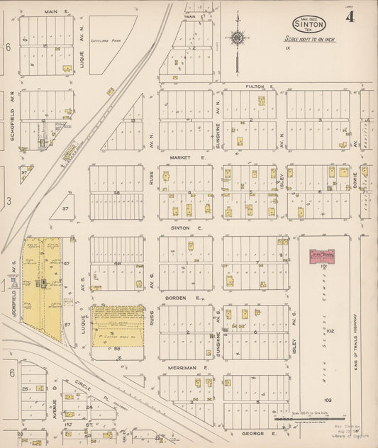 Sanborn Fire Insurance Map from Sinton, San Patricio County, Texas (1922), Sheet #0004 - Historic Sanborn Fire Insurance Map Print, vintage old map wall art, antique decor, genealogy gift, Texas Texas map