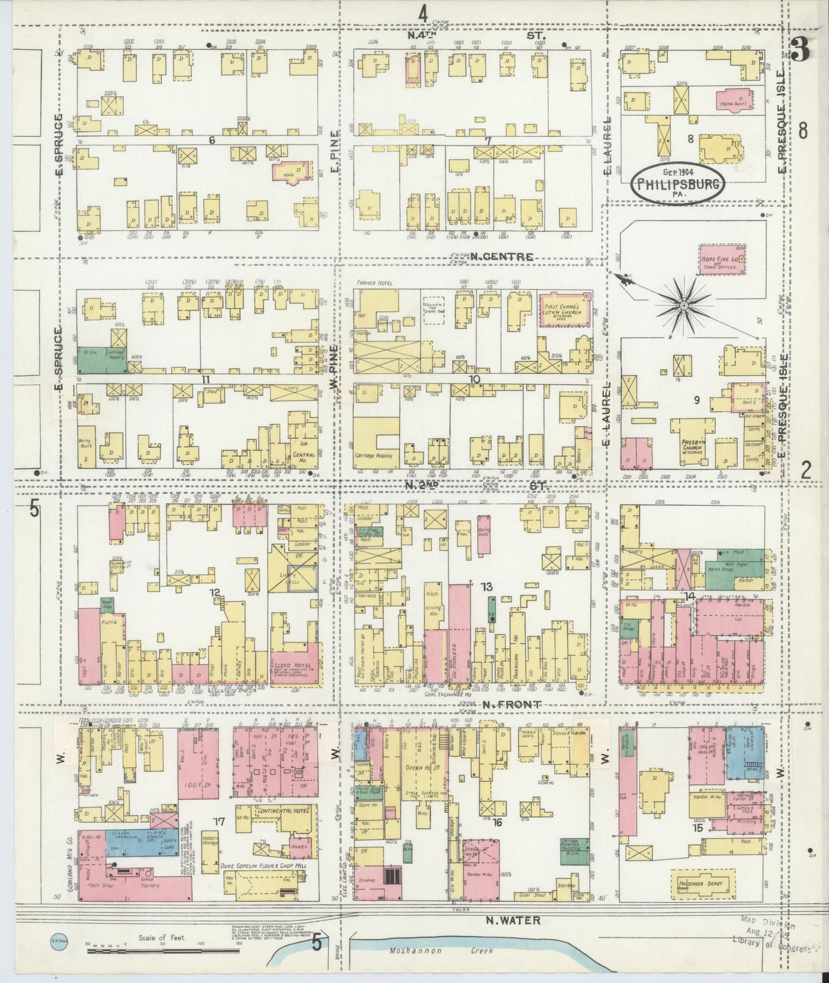 Sanborn Fire Insurance Map from Philipsburg, Centre County, Pennsylvania (1904), Sheet #0003 - Historic Sanborn Fire Insurance Map Print, vintage old map wall art, antique decor, genealogy gift, Pennsylvania Pennsylvania map