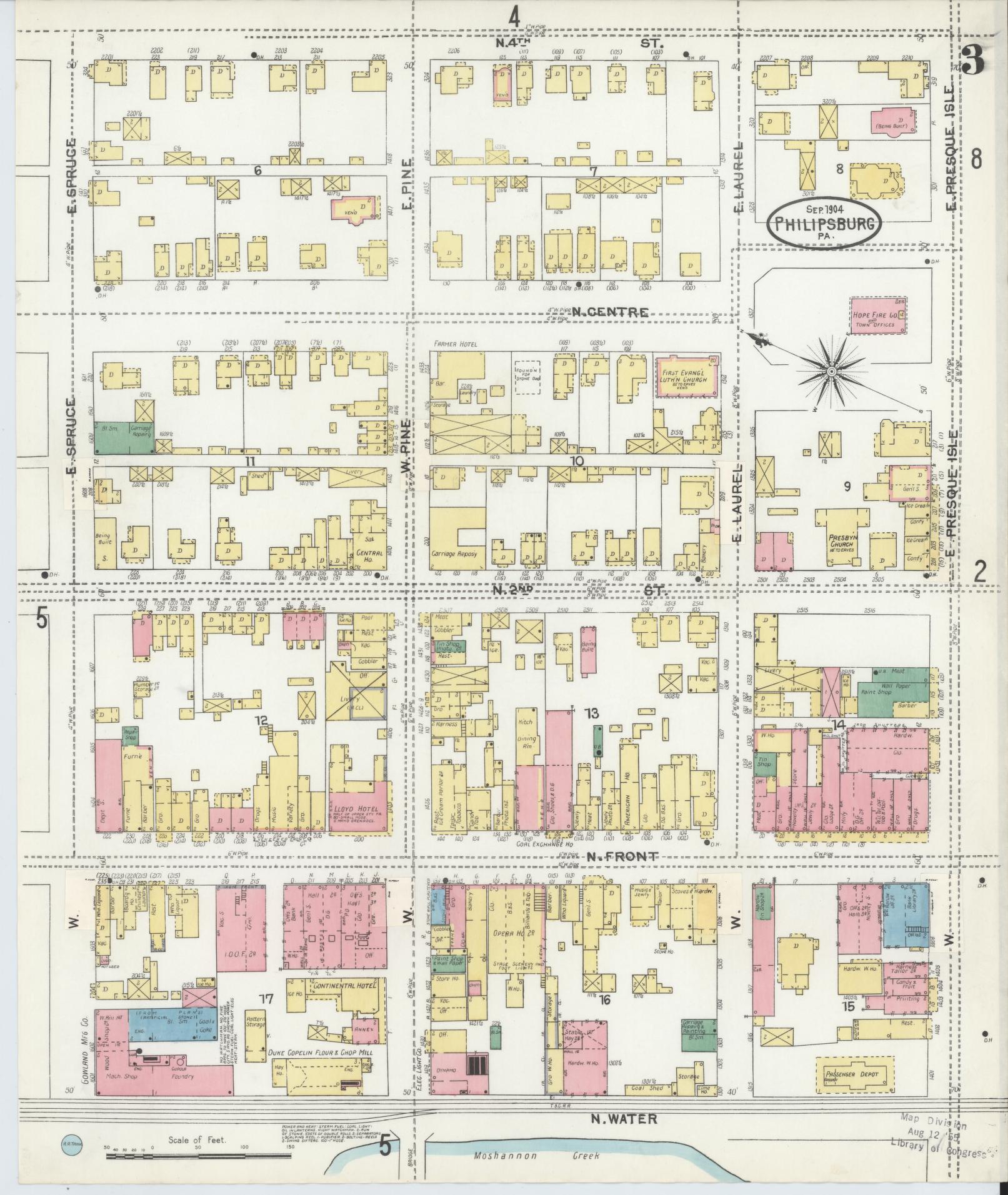 Sanborn Fire Insurance Map from Philipsburg, Centre County, Pennsylvania (1904), Sheet #0003 - Historic Sanborn Fire Insurance Map Print, vintage old map wall art, antique decor, genealogy gift, Pennsylvania Pennsylvania map