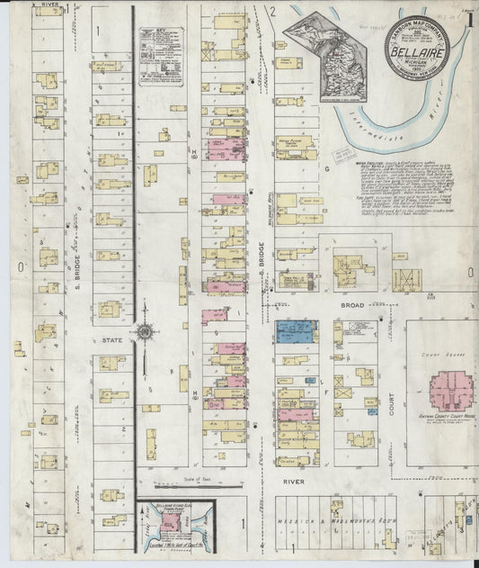 Sanborn Fire Insurance Map from Bellaire, Antrim County, Michigan (1920), Sheet #0001 - Historic Sanborn Fire Insurance Map Print, vintage old map wall art, antique decor, genealogy gift, Michigan Michigan map