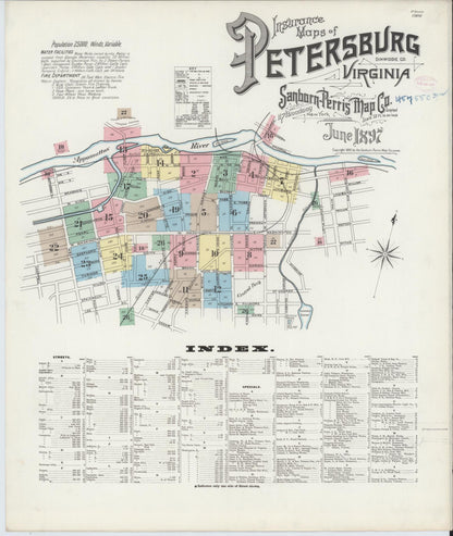 Sanborn Fire Insurance Map from Petersburg, Independent Cities, Virginia (1897), Sheet #0001 - Historic Sanborn Fire Insurance Map Print, vintage old map wall art, antique decor, genealogy gift, Virginia Virginia map