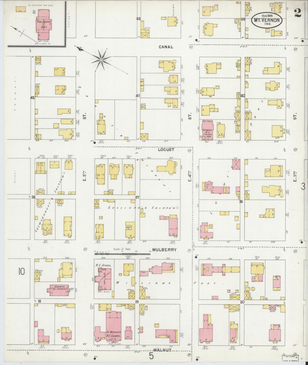 Sanborn Fire Insurance Map from Mount Vernon, Posey County, Indiana (1899), Sheet #0002 - Historic Sanborn Fire Insurance Map Print, vintage old map wall art, antique decor, genealogy gift, Indiana Indiana map