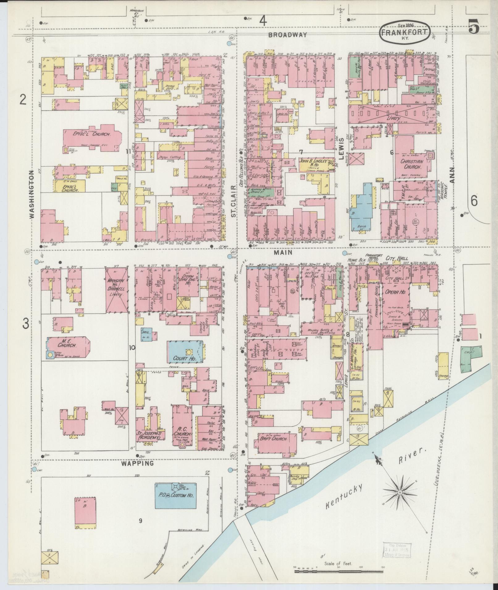 Sanborn Fire Insurance Map from Frankfort, Franklin County, Kentucky (1896), Sheet #0005 - Complete Map Set gallery image, historic Sanborn map, vintage wall art, Kentucky Kentucky