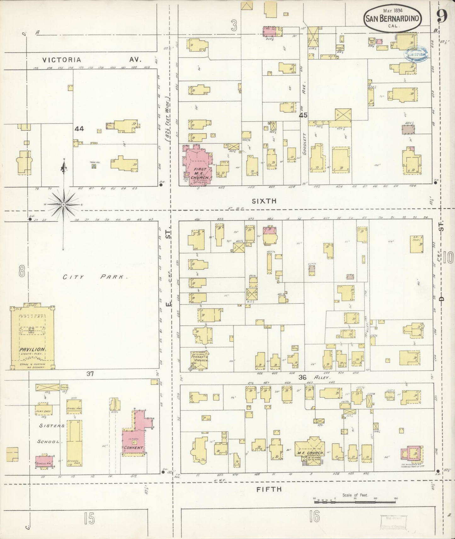 Sanborn Fire Insurance Map from San Bernardino, San Bernardino County, California (1894), Sheet #0009 - Complete Map Set gallery image, historic Sanborn map, vintage wall art, California California