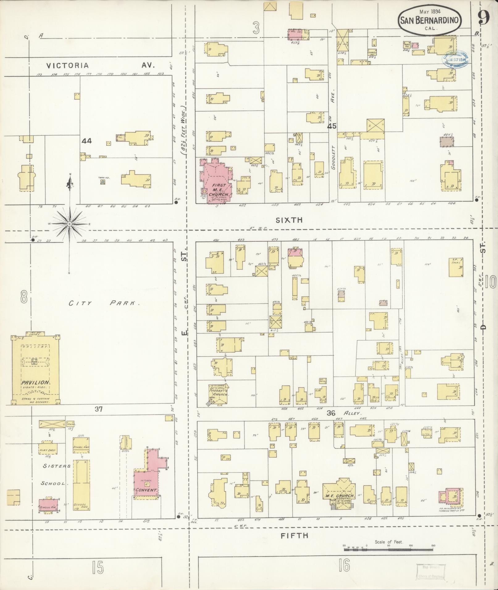 Sanborn Fire Insurance Map from San Bernardino, San Bernardino County, California (1894), Sheet #0009 - Complete Map Set gallery image, historic Sanborn map, vintage wall art, California California