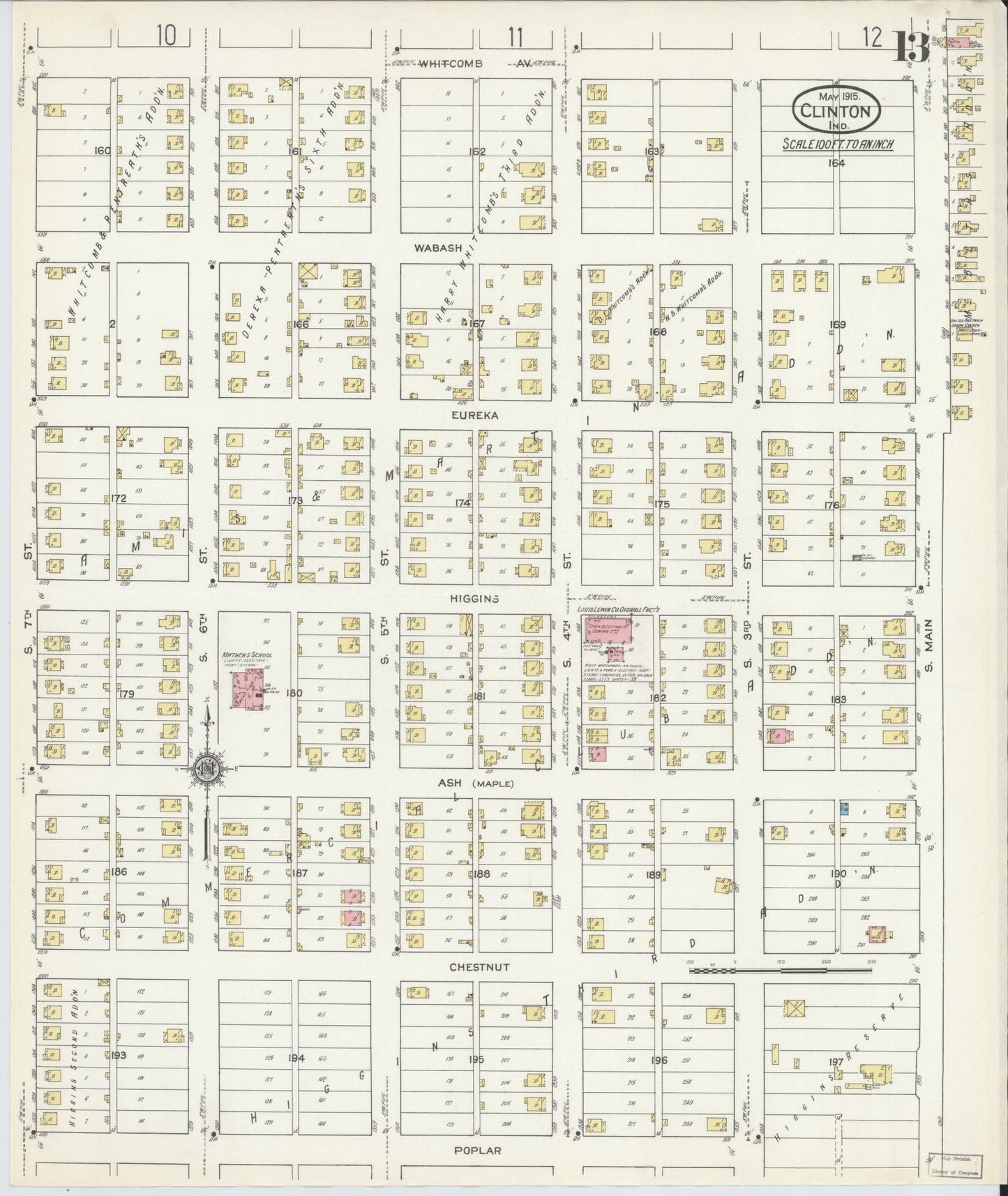 Sanborn Fire Insurance Map from Clinton, Vermillion County, Indiana (1915), Sheet #0013 - Complete Map Set gallery image, historic Sanborn map, vintage wall art, Indiana Indiana