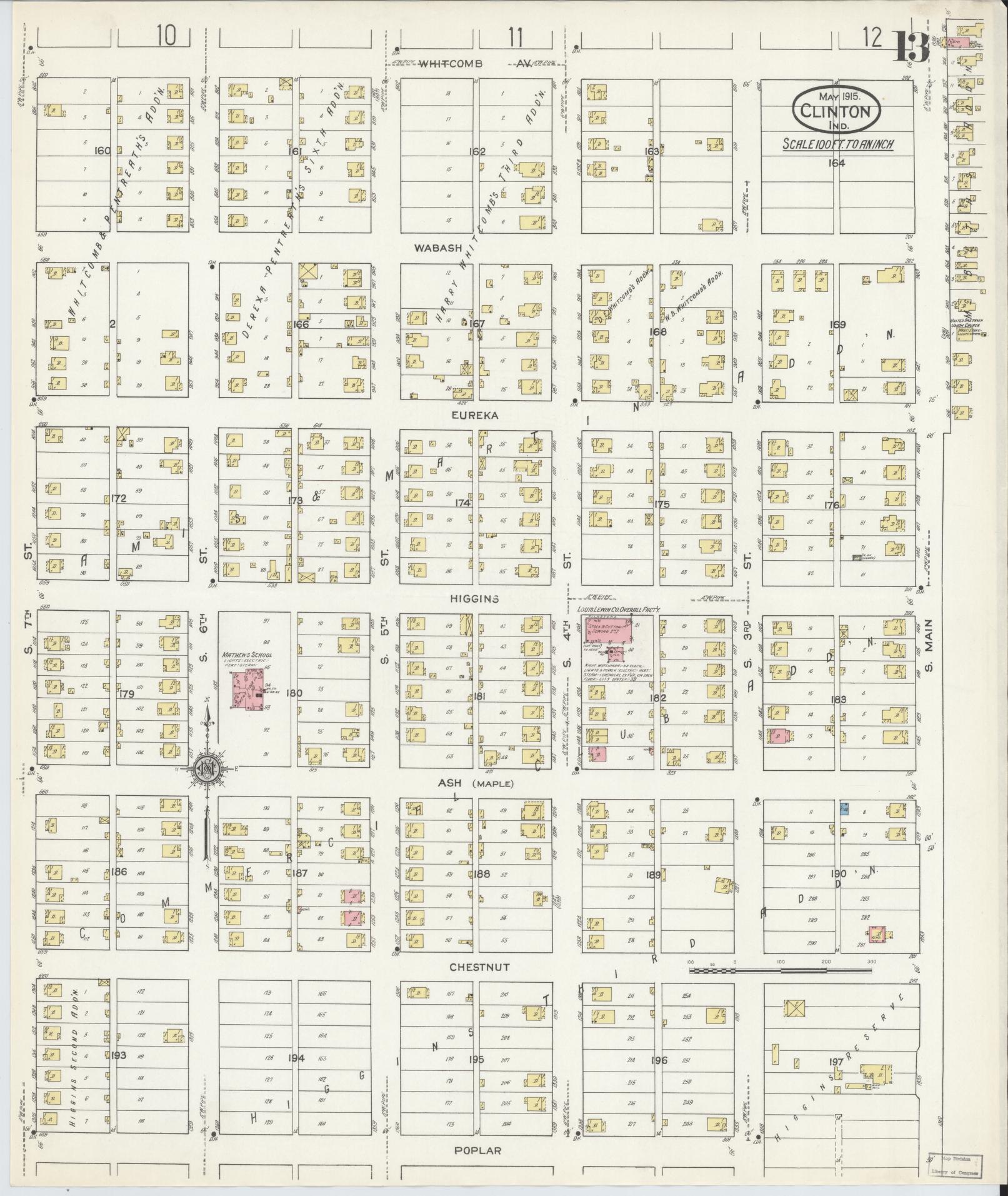 Sanborn Fire Insurance Map from Clinton, Vermillion County, Indiana (1915), Sheet #0013 - Complete Map Set gallery image, historic Sanborn map, vintage wall art, Indiana Indiana