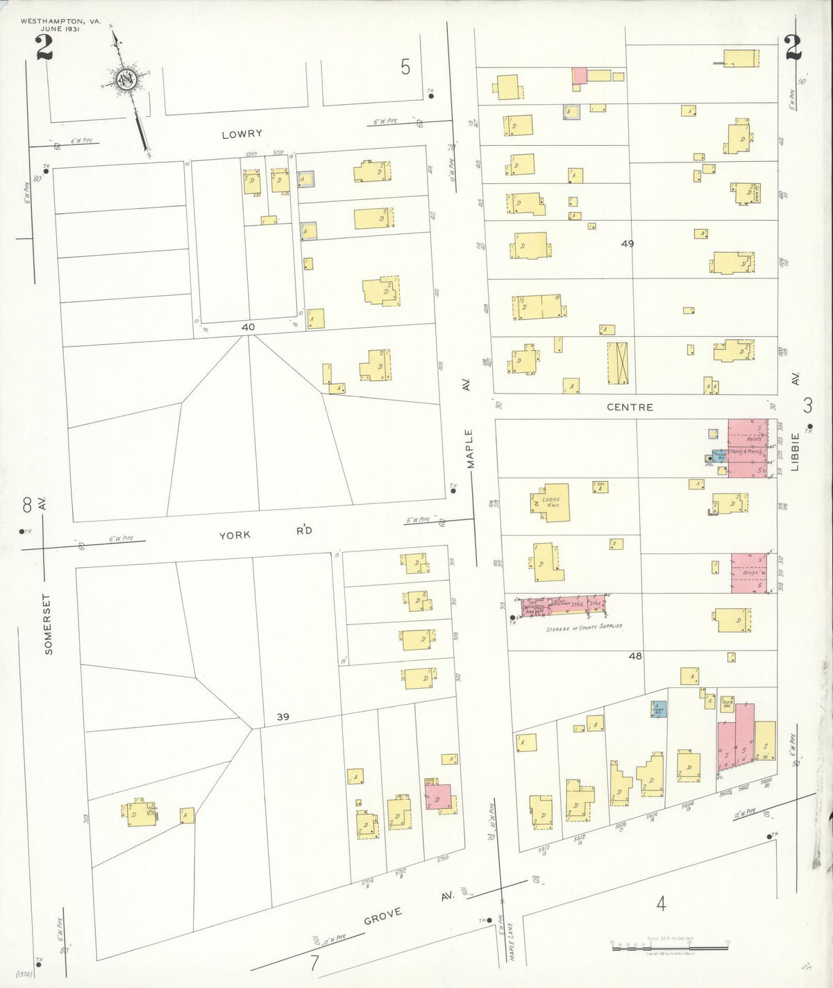 Sanborn Fire Insurance Map from Westhampton, Henrico County, Virginia (1931), Sheet #0002 - Complete Map Set gallery image, historic Sanborn map, vintage wall art, Virginia Virginia