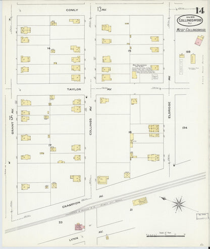 Sanborn Fire Insurance Map from Collingswood, Camden County, New Jersey (1909), Sheet #0014 - Historic Sanborn Fire Insurance Map Print, vintage old map wall art, antique decor, genealogy gift, New Jersey New Jersey map