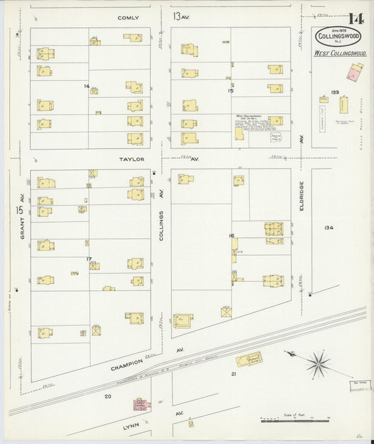 Sanborn Fire Insurance Map from Collingswood, Camden County, New Jersey (1909), Sheet #0014 - Historic Sanborn Fire Insurance Map Print, vintage old map wall art, antique decor, genealogy gift, New Jersey New Jersey map