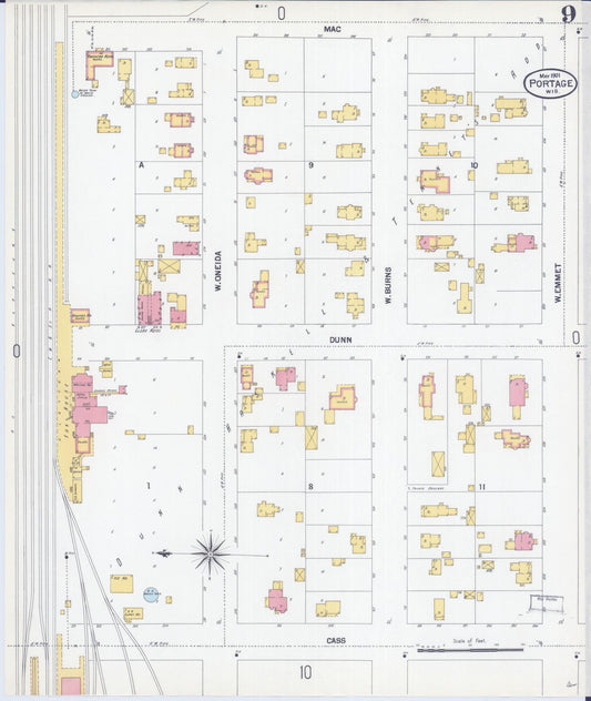 Sanborn Fire Insurance Map from Portage, Columbia County, Wisconsin (1901), Sheet #0009 - Historic Sanborn Fire Insurance Map Print, vintage old map wall art, antique decor, genealogy gift, Wisconsin Wisconsin map