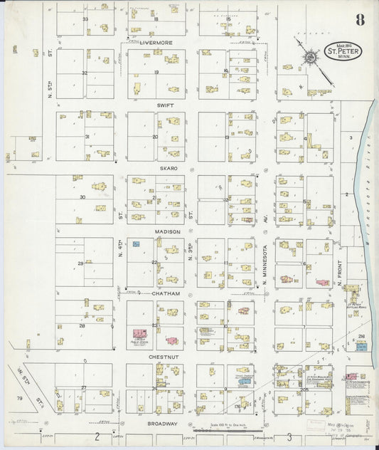 Sanborn Fire Insurance Map from Saint Peter, Nicollet County, Minnesota (1914), Sheet #0008 - Historic Sanborn Fire Insurance Map Print, vintage old map wall art, antique decor, genealogy gift, Minnesota Minnesota map