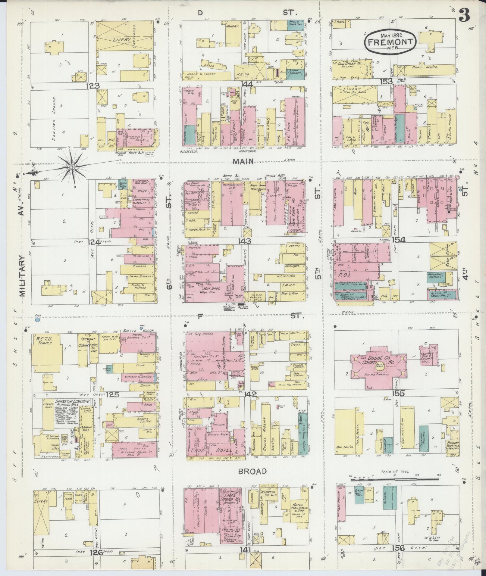 Sanborn Fire Insurance Map from Fremont, Dodge County, Nebraska (1892), Sheet #0003 - Historic Sanborn Fire Insurance Map Print, vintage old map wall art, antique decor, genealogy gift, Nebraska Nebraska map