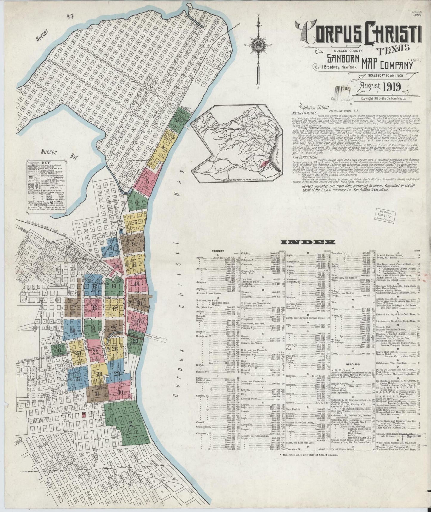 Sanborn Fire Insurance Map from Corpus Christi, Nueces County, Texas (1919), Sheet #0001 - Historic Sanborn Fire Insurance Map Print, vintage old map wall art, antique decor, genealogy gift, Texas Texas map