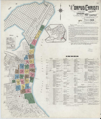 Sanborn Fire Insurance Map from Corpus Christi, Nueces County, Texas (1919), Sheet #0001 - Historic Sanborn Fire Insurance Map Print, vintage old map wall art, antique decor, genealogy gift, Texas Texas map