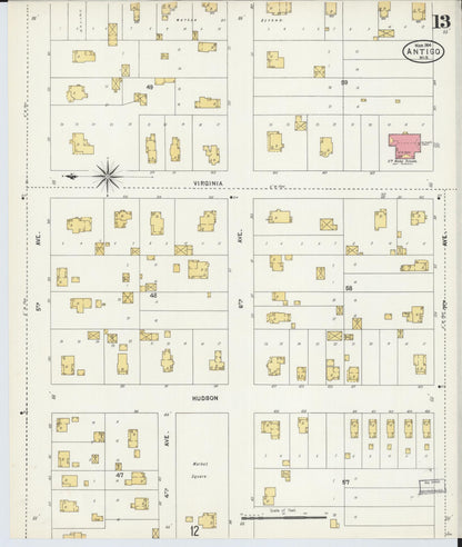 Sanborn Fire Insurance Map from Antigo, Langlade County, Wisconsin (1904), Sheet #0013 - Historic Sanborn Fire Insurance Map Print, vintage old map wall art, antique decor, genealogy gift, Wisconsin Wisconsin map