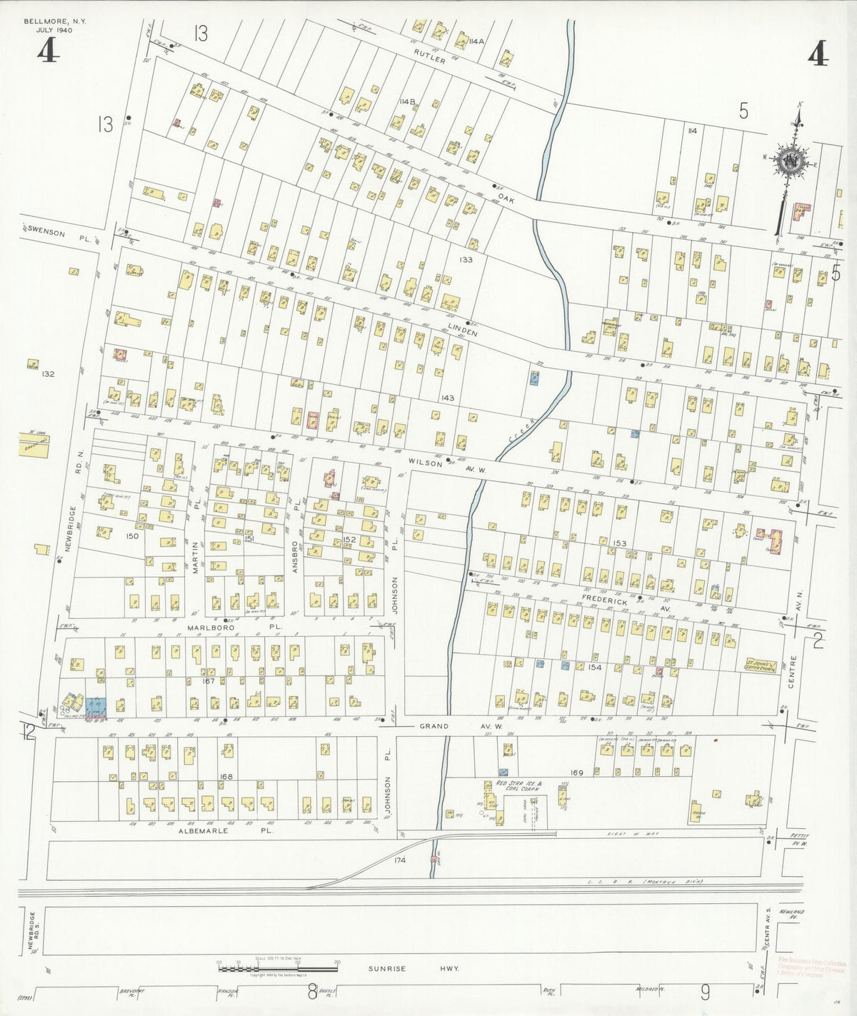 Sanborn Fire Insurance Map from Bellmore, Nassau County, New York (1940), Sheet #0004 - Historic Sanborn Fire Insurance Map Print, vintage old map wall art, antique decor, genealogy gift, New York New York map