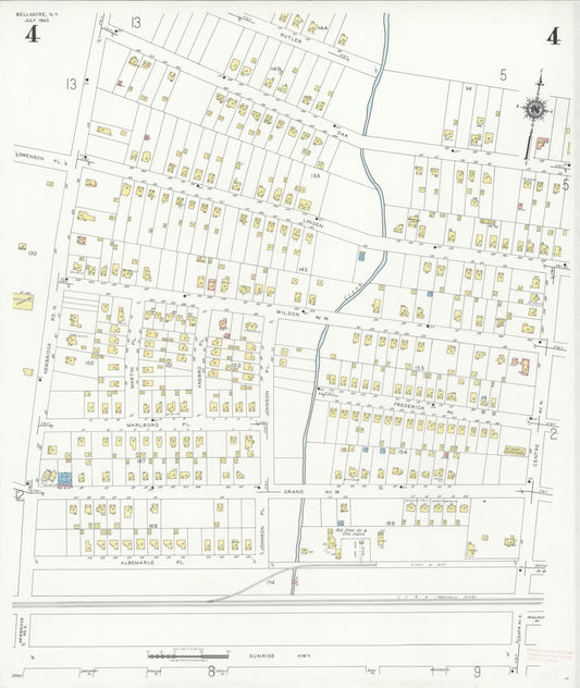 Sanborn Fire Insurance Map from Bellmore, Nassau County, New York (1940), Sheet #0004 - Historic Sanborn Fire Insurance Map Print, vintage old map wall art, antique decor, genealogy gift, New York New York map