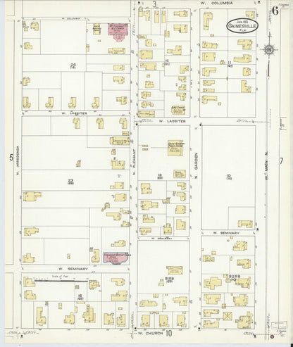 Sanborn Fire Insurance Map from Gainesville, Alachua County, Florida (1913), Sheet #0006 - Complete Map Set gallery image, historic Sanborn map, vintage wall art, Florida Florida