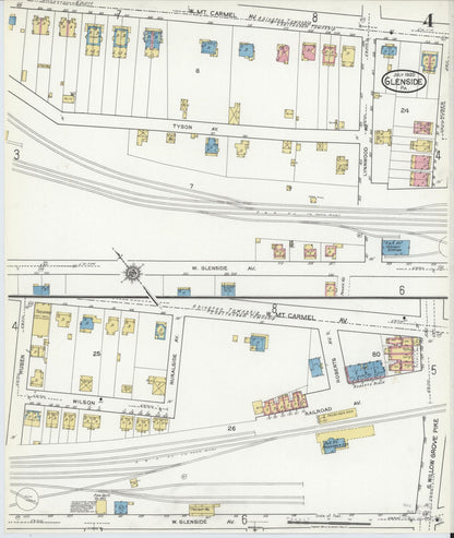 Sanborn Fire Insurance Map from Glenside, Montgomery County, Pennsylvania (1920), Sheet #0004 - Complete Map Set gallery image, historic Sanborn map, vintage wall art, Pennsylvania Pennsylvania